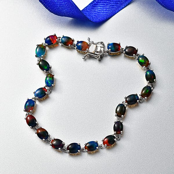 D'Joy Bi Color Ethiopian Opal 8.90 Ctw Cosmic Light Bracelet In 18K Vermeil YG And Rhodium Over Sterling Silver (6.50 In)