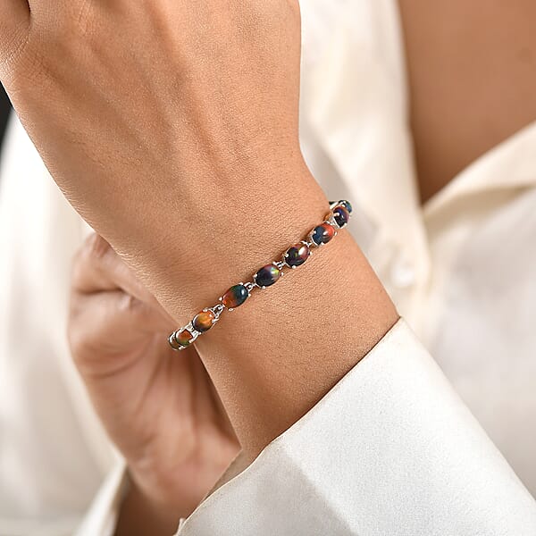 D'Joy Bi Color Ethiopian Opal 8.90 Ctw Cosmic Light Bracelet In 18K Vermeil YG And Rhodium Over Sterling Silver (6.50 In)