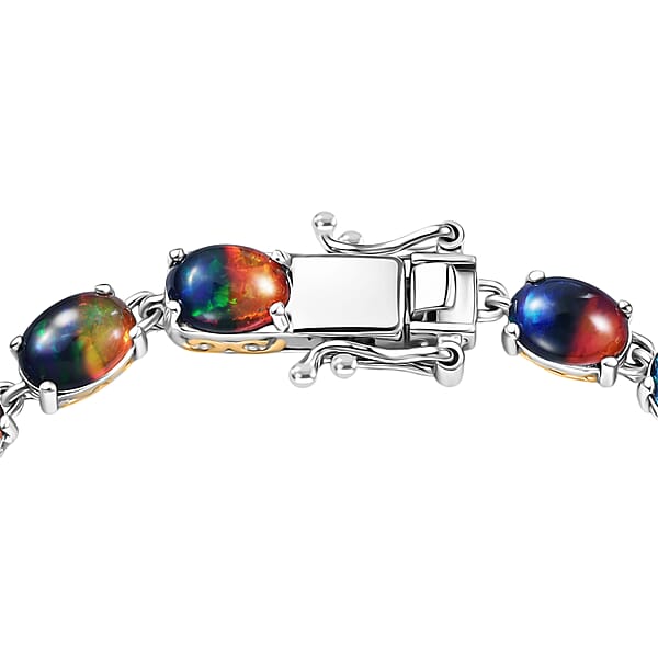 D'Joy Bi Color Ethiopian Opal 8.90 Ctw Cosmic Light Bracelet In 18K Vermeil YG And Rhodium Over Sterling Silver (6.50 In)