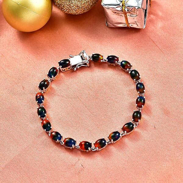 D'Joy Bi Color Ethiopian Opal 9.90 Ctw Cosmic Light Bracelet In 18K Vermeil YG And Rhodium Over Sterling Silver (7.25 In)