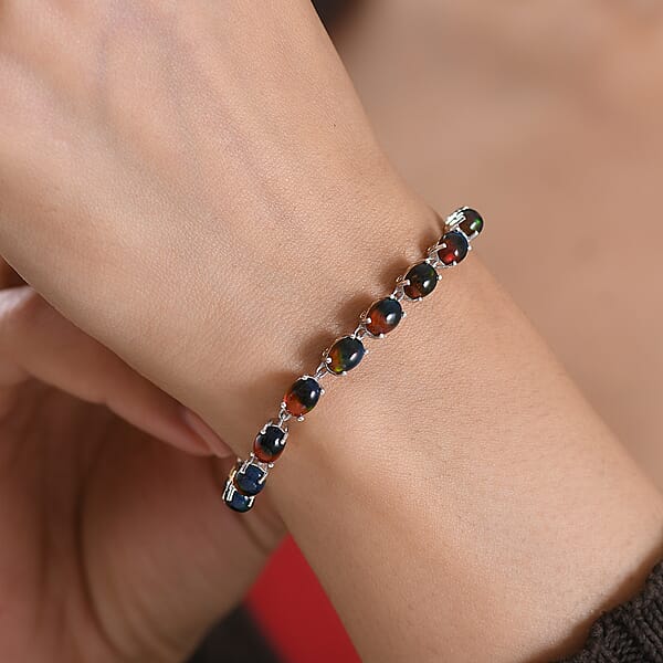 D'Joy Bi Color Ethiopian Opal 9.90 Ctw Cosmic Light Bracelet In 18K Vermeil YG And Rhodium Over Sterling Silver (7.25 In)