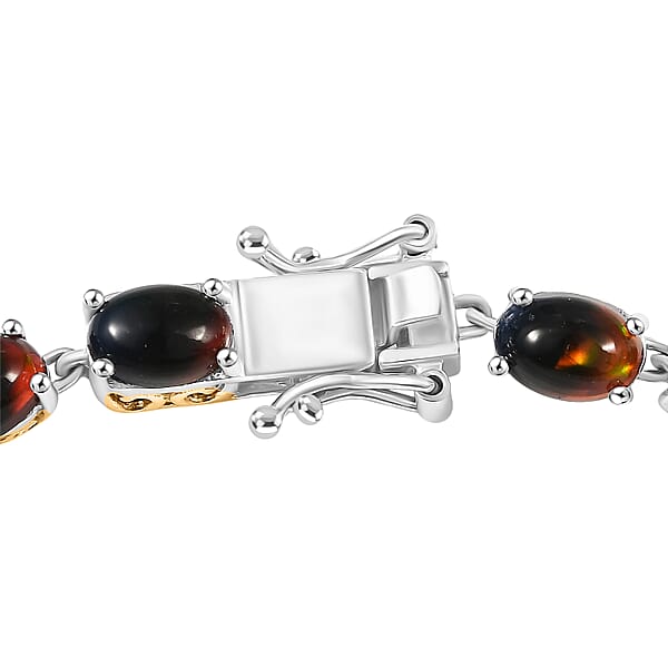 D'Joy Bi Color Ethiopian Opal 9.90 Ctw Cosmic Light Bracelet In 18K Vermeil YG And Rhodium Over Sterling Silver (7.25 In)