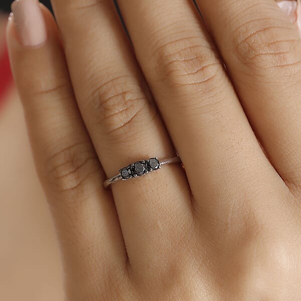 D'Joy Black Diamond 0.35 Ctw 3 Stone Ring In Rhodium Over Sterling Silver