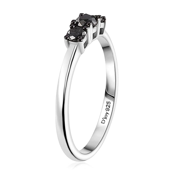 D'Joy Black Diamond 0.35 Ctw 3 Stone Ring In Rhodium Over Sterling Silver