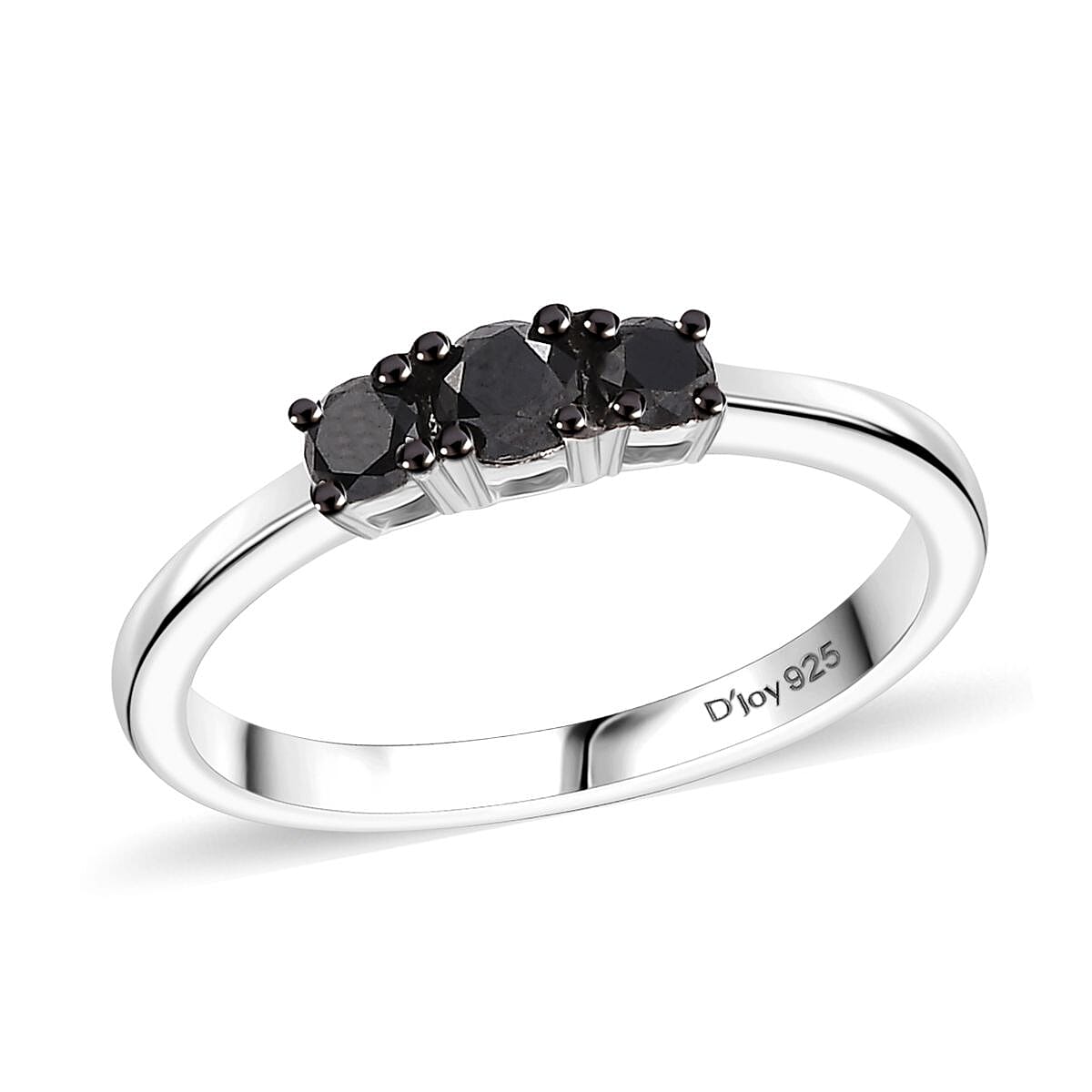 D'Joy Black Diamond 0.35 ctw 3 Stone Ring in Rhodium Over Sterling Silver