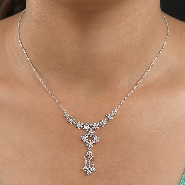 D'Joy Blooming Vines Necklace In Rhodium Over Sterling Silver 5.26 Grams 18 Inches
