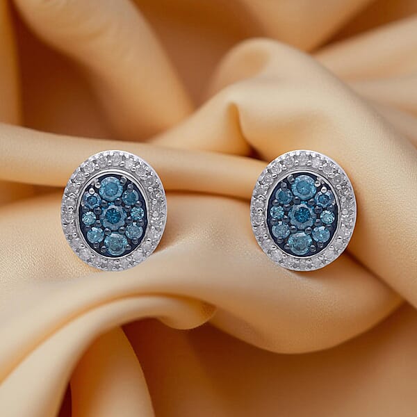 D'Joy Blue And White Diamond 0.50 Ctw Desert Sunrise Earrings In Rhodium Over Sterling Silver