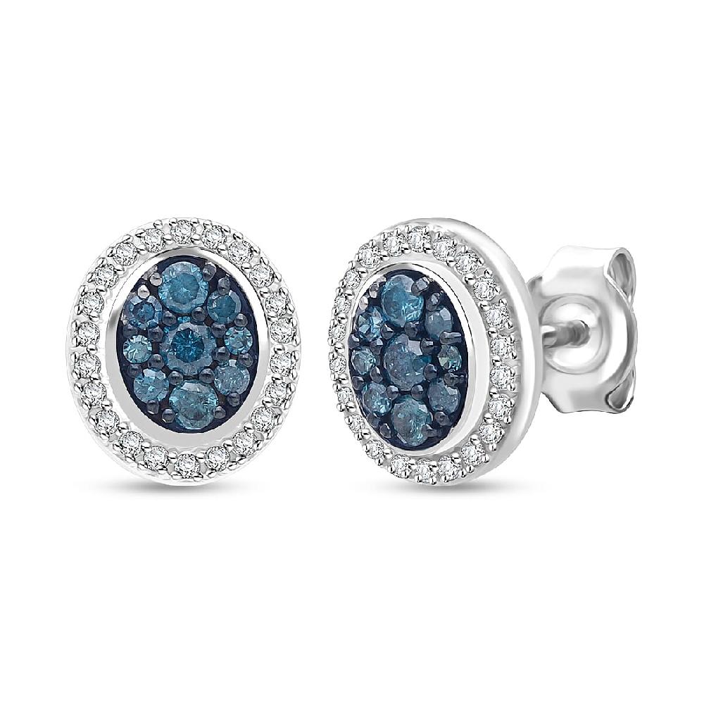 D'Joy Blue and White Diamond 0.50 ctw Desert Sunrise Earrings in Rhodium Over Sterling Silver