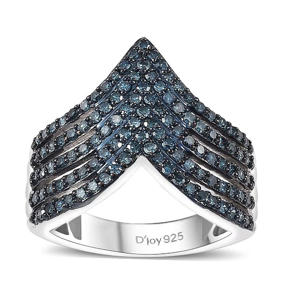 D'Joy Blue Diamond 0.90 ctw Chevron Ring in Rhodium Over Sterling Silver