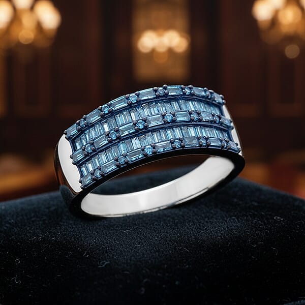 D'Joy Blue Diamond 1.00 Ctw Eternal Band Ring In Rhodium Over Sterling Silver