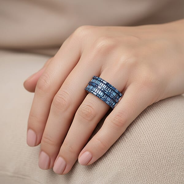 D'Joy Blue Diamond 1.00 Ctw Eternal Band Ring In Rhodium Over Sterling Silver