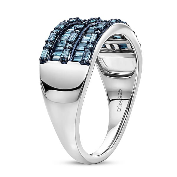 D'Joy Blue Diamond 1.00 Ctw Eternal Band Ring In Rhodium Over Sterling Silver