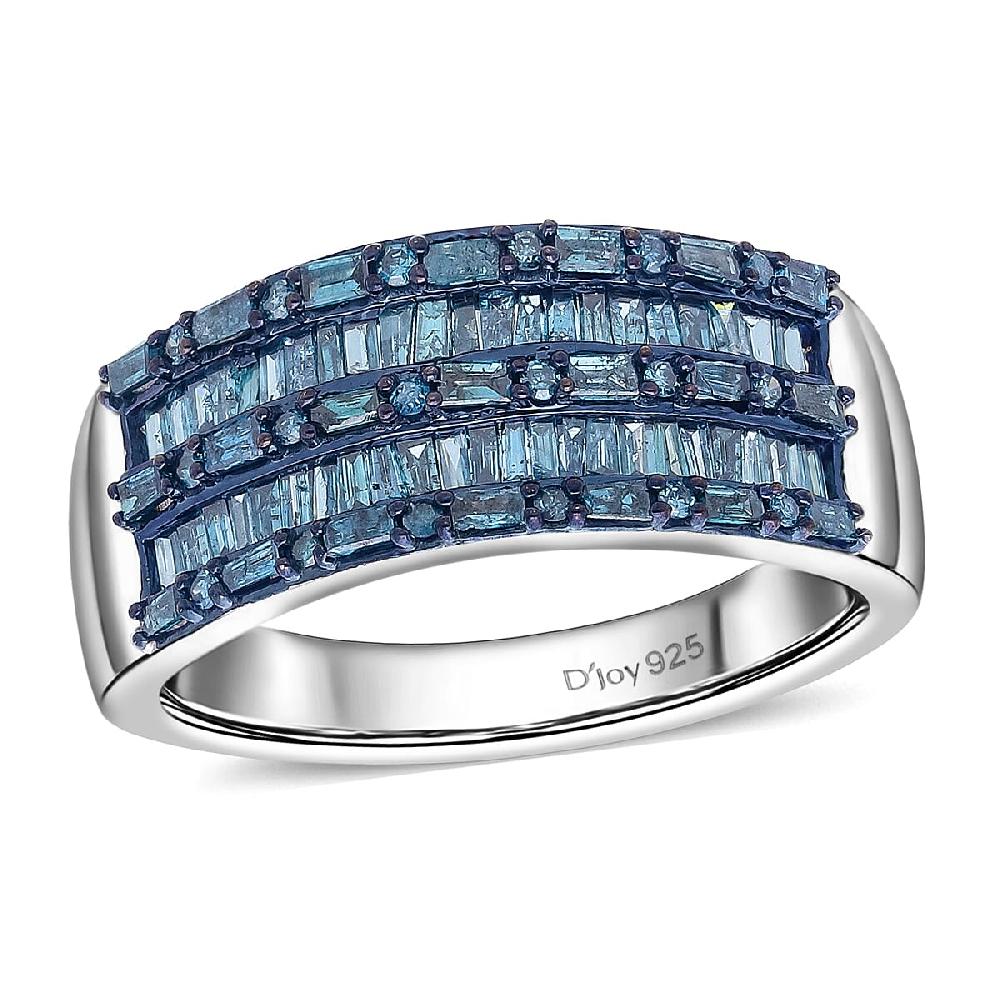 D'Joy Blue Diamond 1.00 ctw Eternal Band Ring in Rhodium Over Sterling Silver