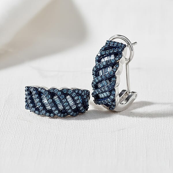 D'Joy Blue Diamond 1.00 Ctw Eternal Weave Earrings In Rhodium Over Sterling Silver