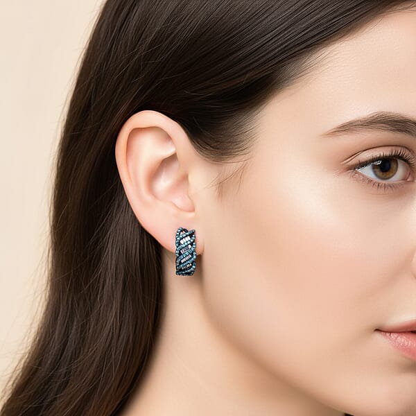 D'Joy Blue Diamond 1.00 Ctw Eternal Weave Earrings In Rhodium Over Sterling Silver