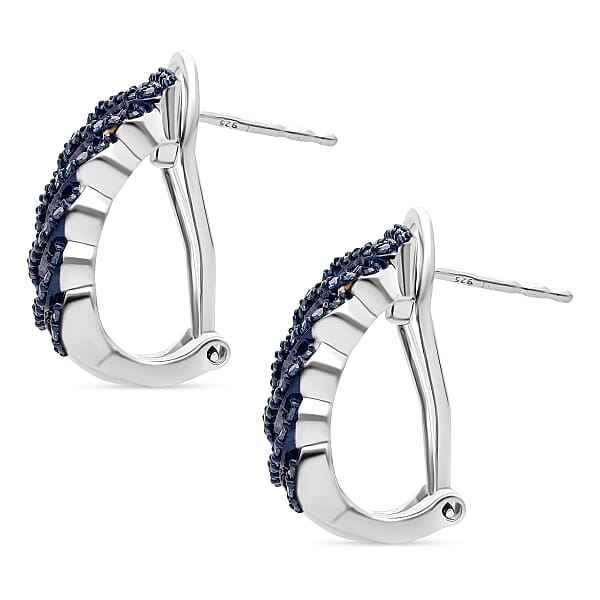 D'Joy Blue Diamond 1.00 Ctw Eternal Weave Earrings In Rhodium Over Sterling Silver