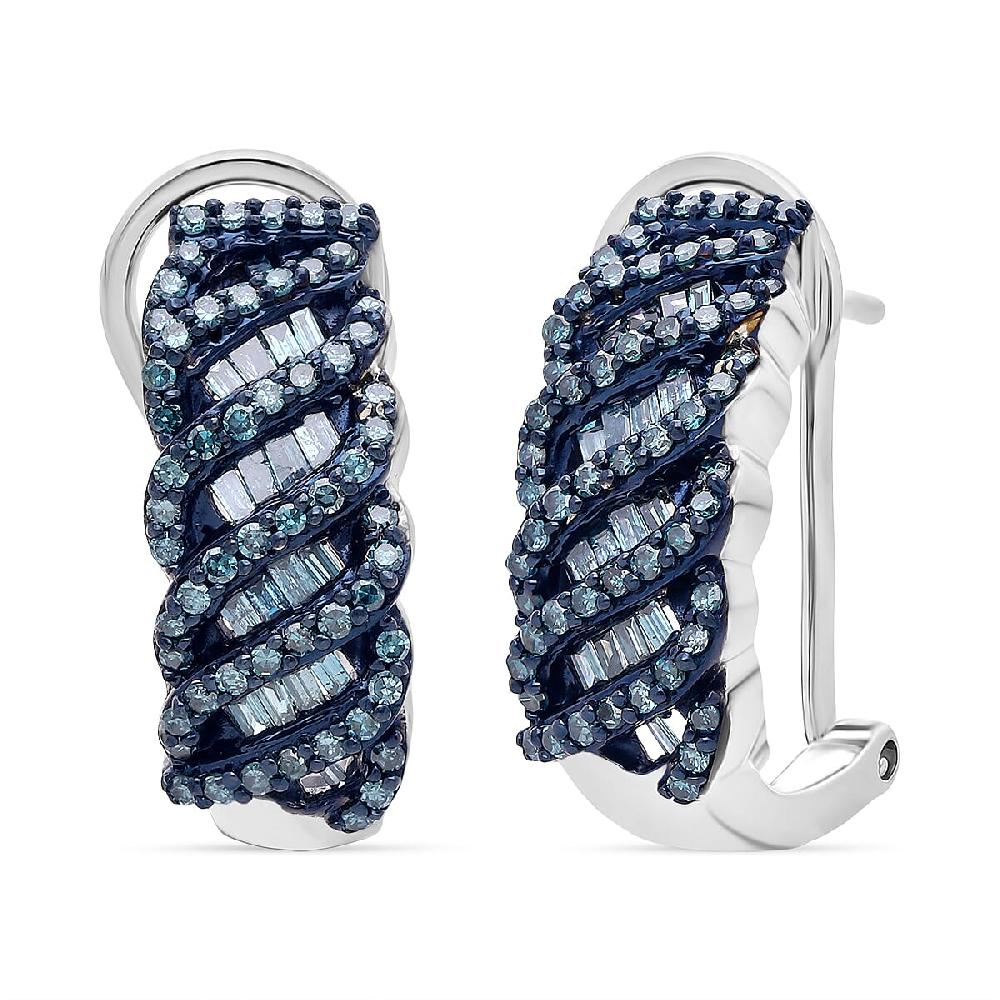 D'Joy Blue Diamond 1.00 ctw Eternal Weave Earrings in Rhodium Over Sterling Silver