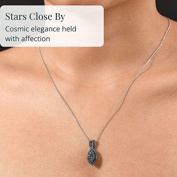 D'Joy Blue Diamond 1.00 Ctw Starry Night Pendant Necklace 20 Inches In Rhodium Over Sterling Silver