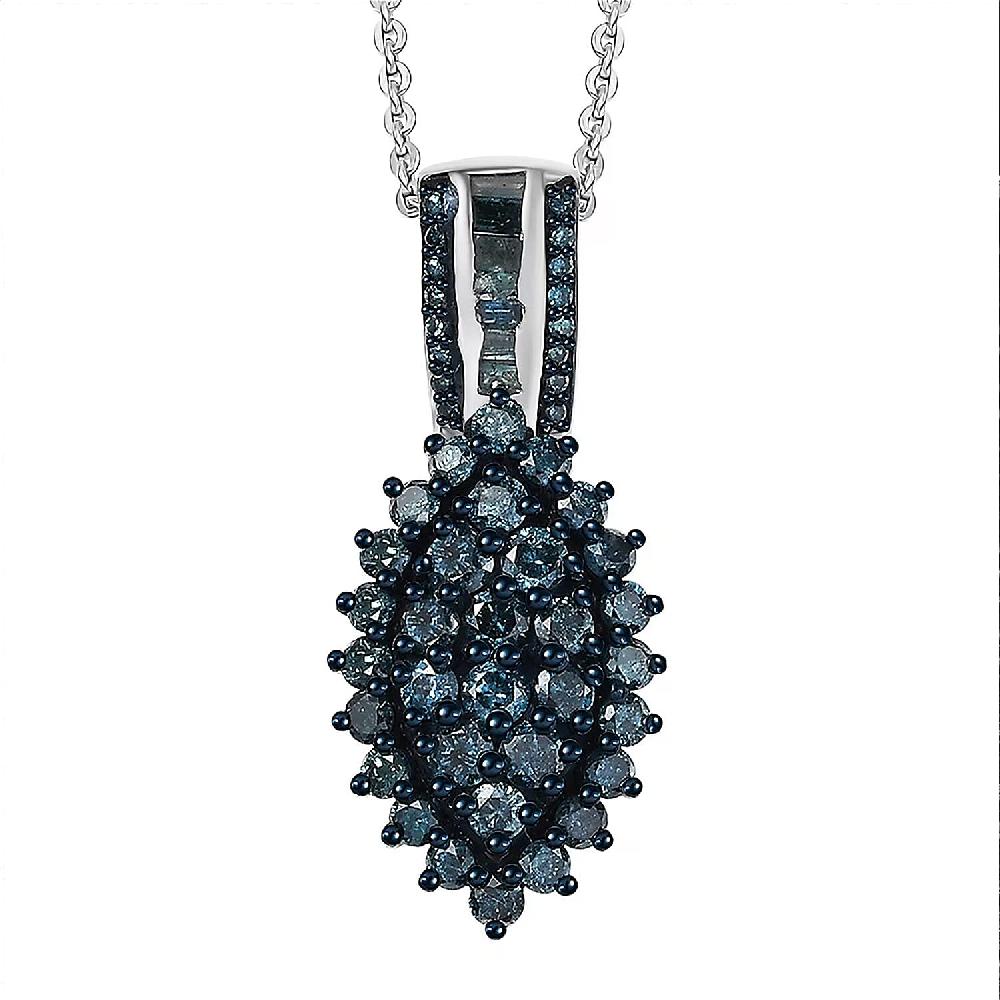 D'Joy Blue Diamond 1.00 ctw Starry Night Pendant Necklace 20 Inches in Rhodium Over Sterling Silver