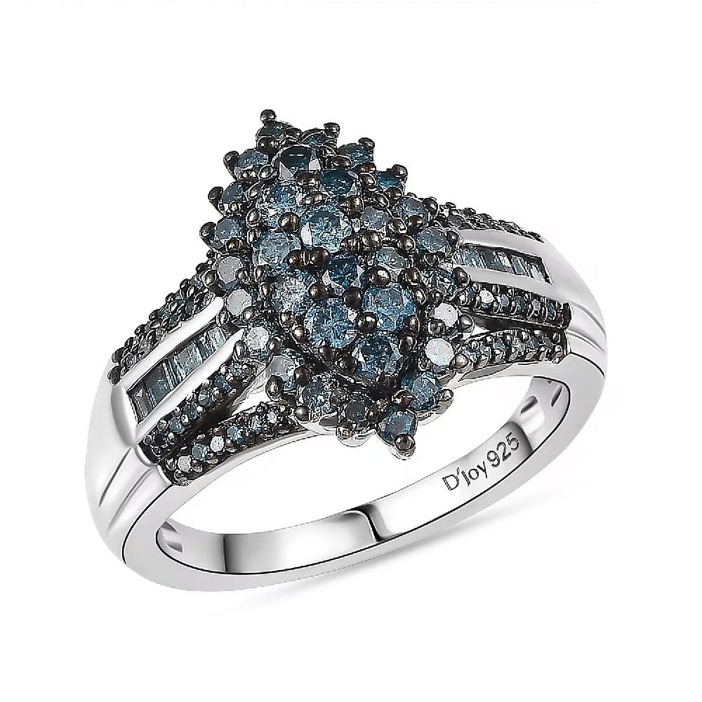 D'Joy Blue Diamond 1.00 ctw Starry Night Ring in Rhodium Over Sterling Silver