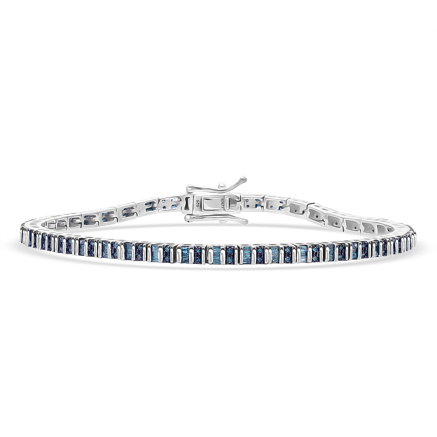 D'Joy Blue Diamond 1.00 ctw Tennis Bracelet in Rhodium Over Sterling Sil (7.25 In)
