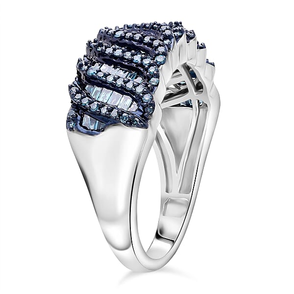 D'Joy Blue Diamond 1.00 Ctw Wave Ring In Rhodium Over Sterling Silver