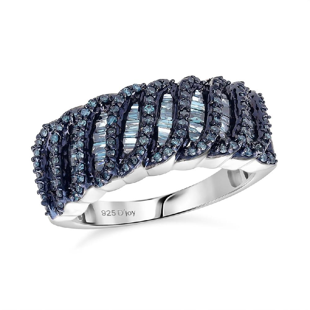 D'Joy Blue Diamond 1.00 ctw Wave Ring in Rhodium Over Sterling Silver