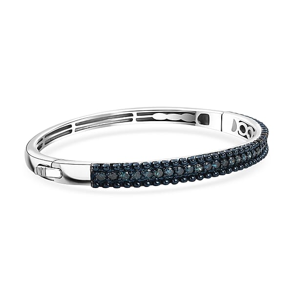 D'Joy Blue Diamond 1.50 Ctw Bangle Bracelet In Rhodium Over Sterling Silver (7.25 In)