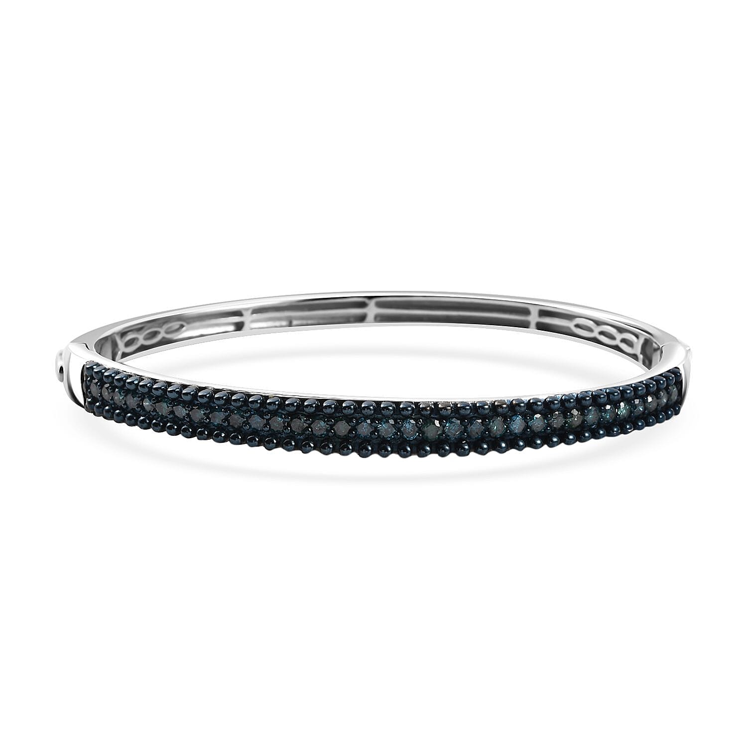 D'Joy Blue Diamond 1.50 ctw Bangle Bracelet in Rhodium Over Sterling Silver (7.25 In)