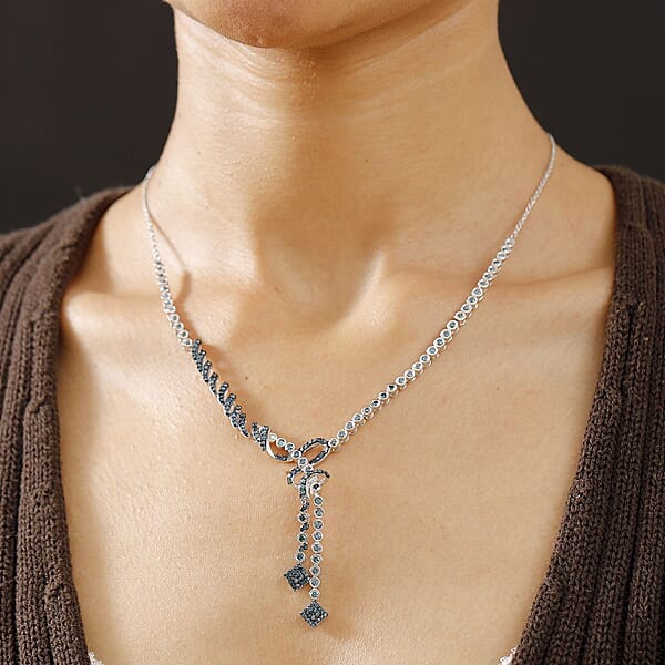 D'Joy Blue Diamond 2.75 Ctw Knotted Necklace In Rhodium Over Sterling Silver 18 Inches
