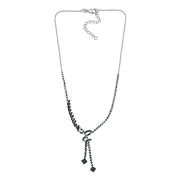 D'Joy Blue Diamond 2.75 Ctw Knotted Necklace In Rhodium Over Sterling Silver 18 Inches