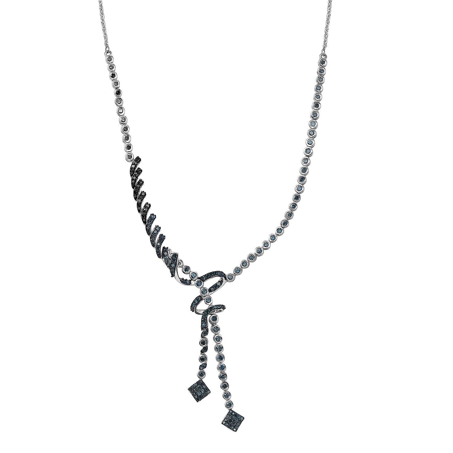D'Joy Blue Diamond 2.75 ctw Knotted Necklace in Rhodium Over Sterling Silver 18 Inches