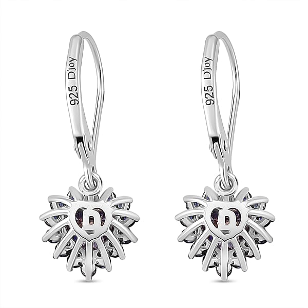 D'Joy Blue Moissanite And Blue Sapphire 2.10 Ctw Crowned Heart Glow Earrings In Rhodium Over Sterling Silver