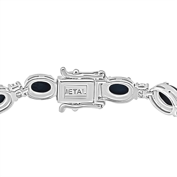 D'Joy Blue Star Sapphire (DF) And Moissanite 12.15 Ctw Eternal Starlace Bracelet In Rhodium Over Sterling Silver (6.50 In)