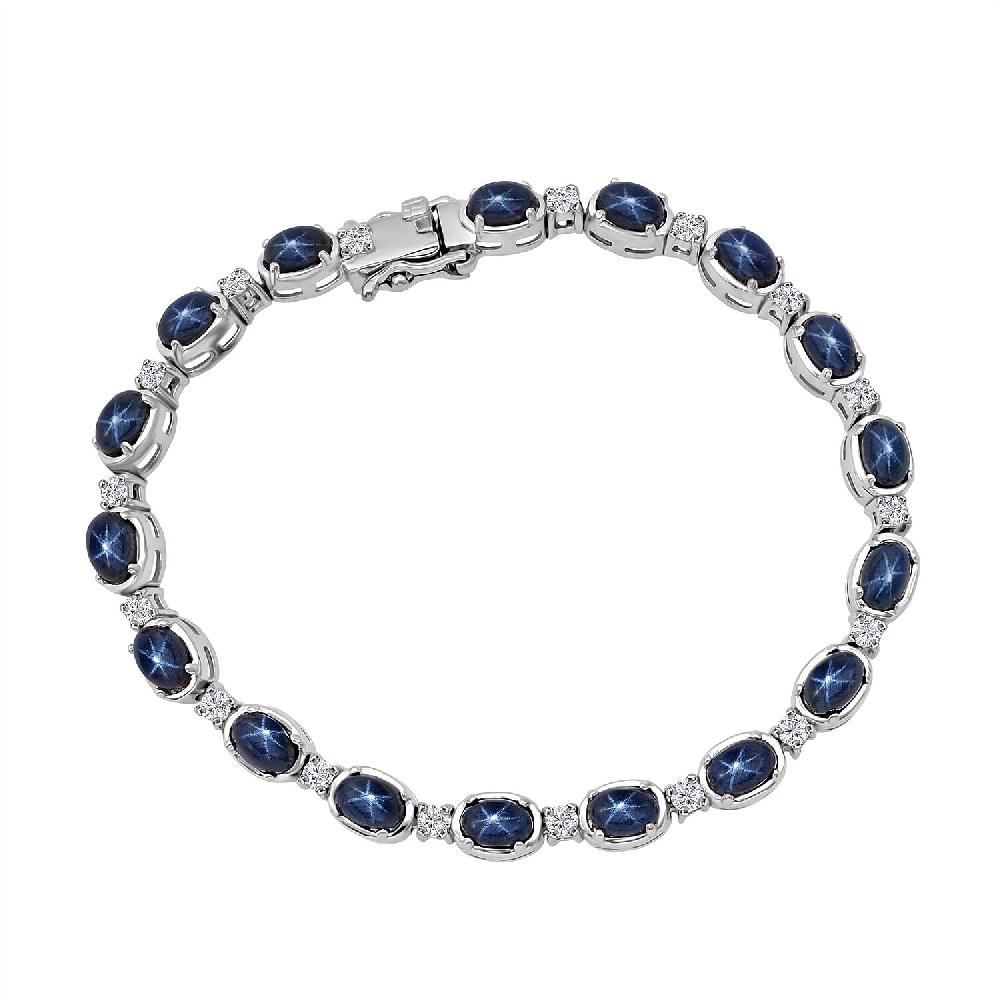 D'Joy Blue Star Sapphire (DF) and Moissanite 12.15 ctw Eternal Starlace Bracelet in Rhodium Over Sterling Silver (6.50 In)