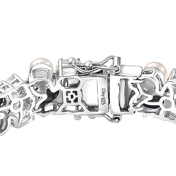 D'Joy Blue Star Sapphire (DF) And Multi Gemstone 23.50 Ctw Celestial Tapestry Bracelet In Rhodium Over Sterling Silver (7.25 In)
