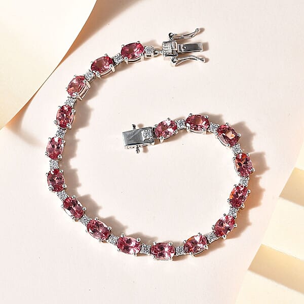 D'Joy Blush Apatite And Moissanite Bracelet In Platinum Over Sterling Silver (7.25 In) 14.80 Ctw