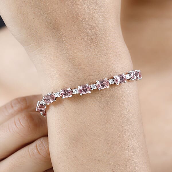 D'Joy Blush Apatite And Moissanite Bracelet In Platinum Over Sterling Silver (7.25 In) 14.80 Ctw