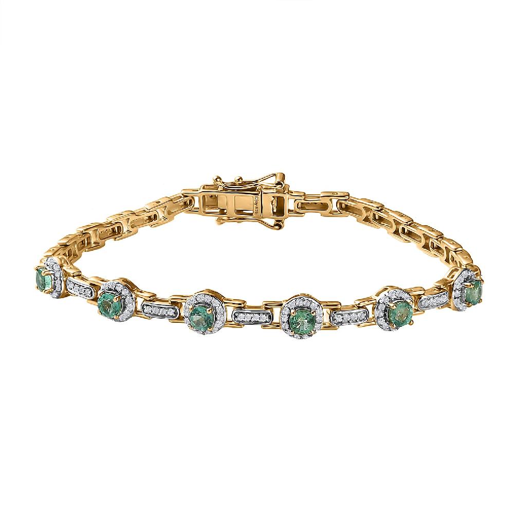 D'Joy Boyaca Colombian Emerald and Moissanite 2.50 ctw Bridge Bracelet in 18K Vermeil Yellow Gold Over Sterling Silver (7.25 In)