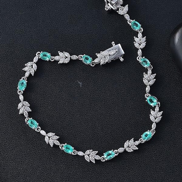 D'Joy Boyaca Colombian Emerald And Moissanite 3.50 Ctw Leaves Bracelet In Rhodium Over Sterling Silver (7.25 In)