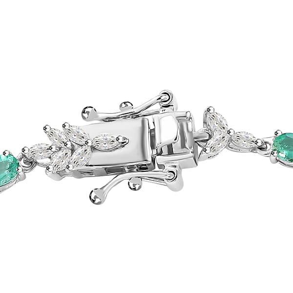 D'Joy Boyaca Colombian Emerald And Moissanite 3.50 Ctw Leaves Bracelet In Rhodium Over Sterling Silver (7.25 In)