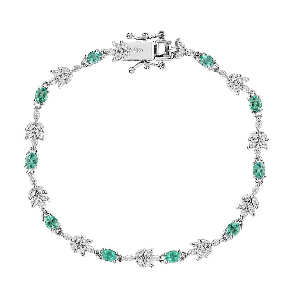 D'Joy Boyaca Colombian Emerald and Moissanite 3.50 ctw Leaves Bracelet in Rhodium Over Sterling Silver (7.25 In)