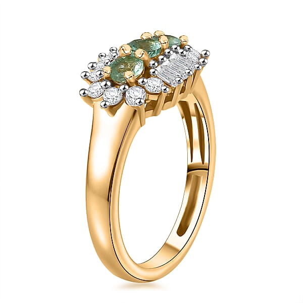 D'Joy Boyaca Colombian Emerald And White Zircon 1.00 Ctw Trifecta Brilliance Ring In 18K Vermeil Yellow Gold Over Sterling Silver