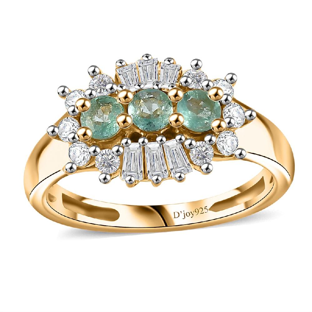 D'Joy Boyaca Colombian Emerald and White Zircon 1.00 ctw Trifecta Brilliance Ring in 18K Vermeil Yellow Gold Over Sterling Silver