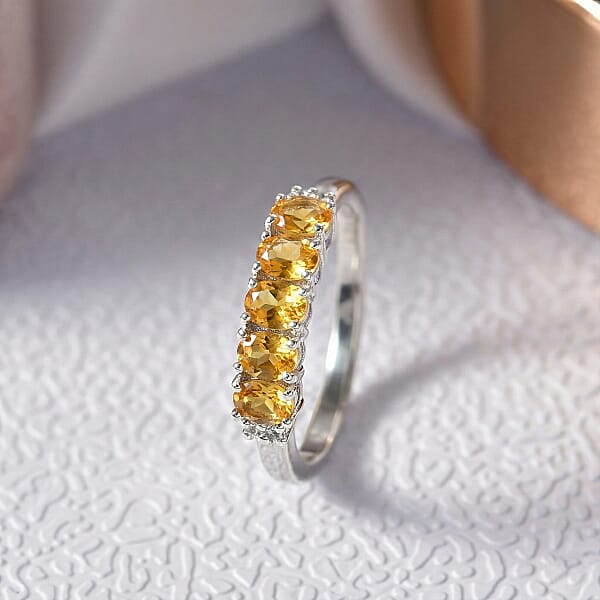 D'Joy Brazilian Citrine And White Zircon 0.90 Ctw Ring In Rhodium Over Sterling Silver