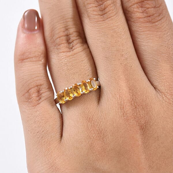 D'Joy Brazilian Citrine And White Zircon 0.90 Ctw Ring In Rhodium Over Sterling Silver