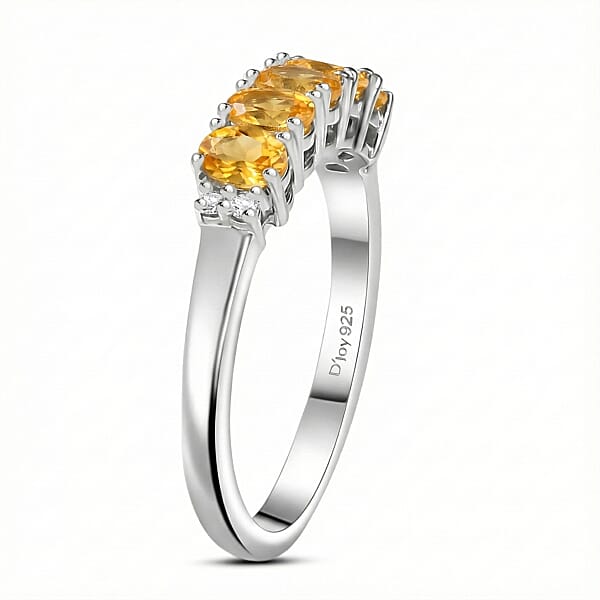 D'Joy Brazilian Citrine And White Zircon 0.90 Ctw Ring In Rhodium Over Sterling Silver