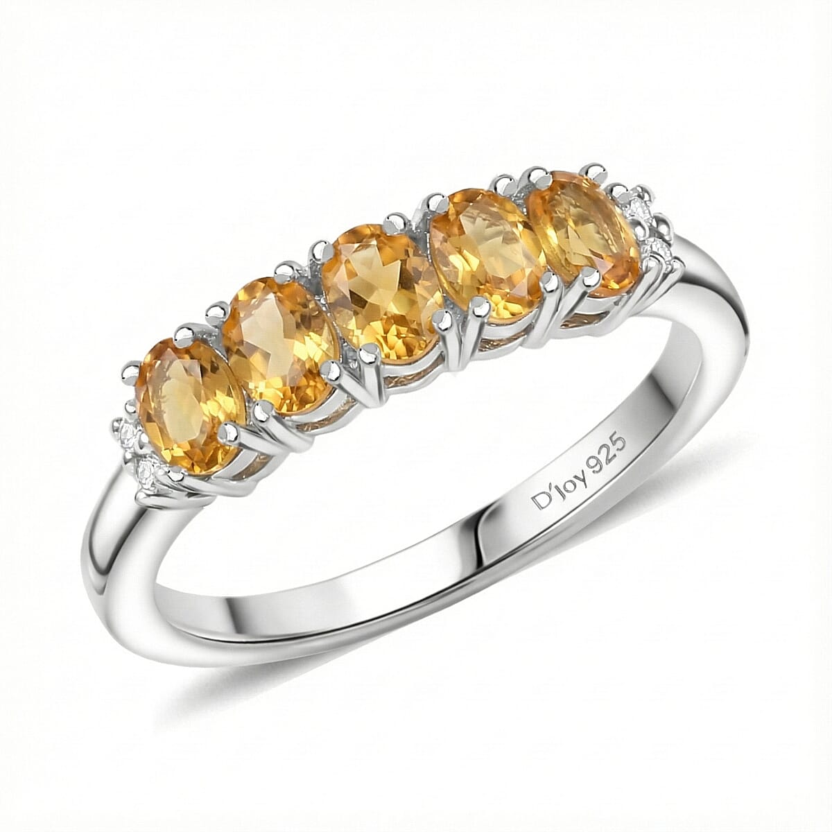 D'Joy Brazilian Citrine and White Zircon 0.90 ctw Ring in Rhodium Over Sterling Silver