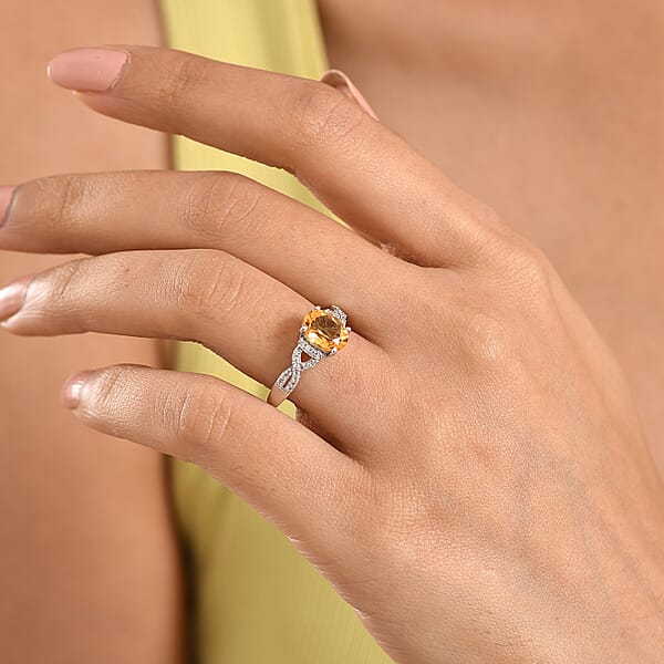 D'Joy Brazilian Citrine And White Zircon 2.10 Ctw Ring In Rhodium Over Sterling Silver