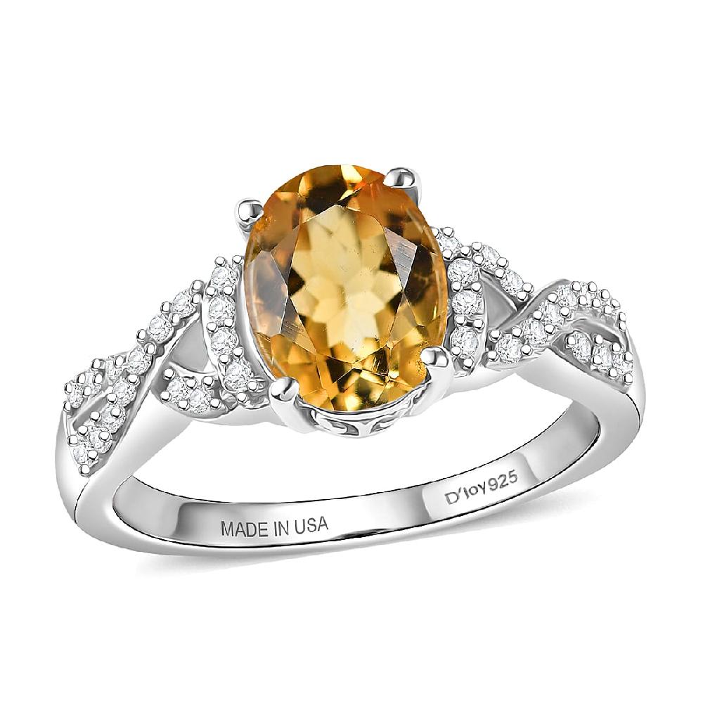 D'Joy Brazilian Citrine and White Zircon 2.10 ctw Ring in Rhodium Over Sterling Silver